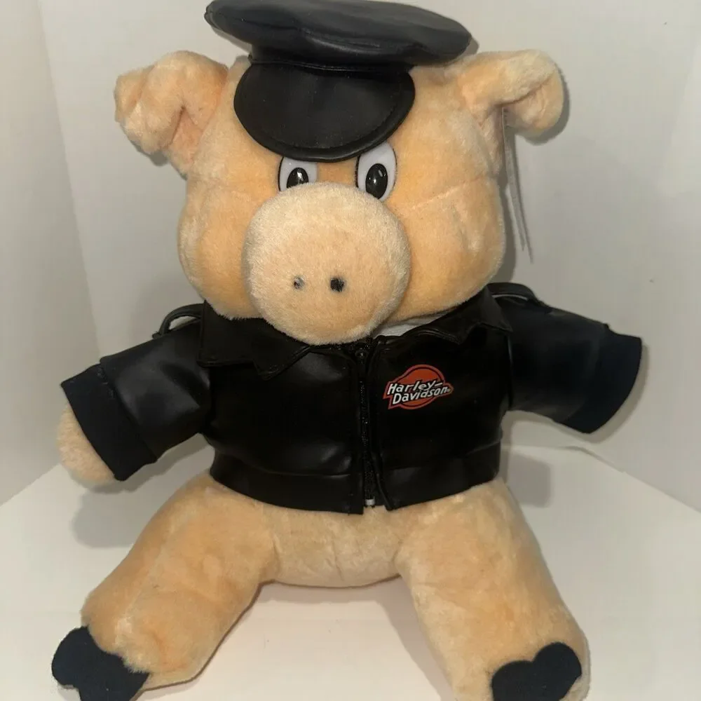 VTG 1993 Harley Davidson Hog Biker Plush Pig With Leather Jacket- NEW WITH TAGS